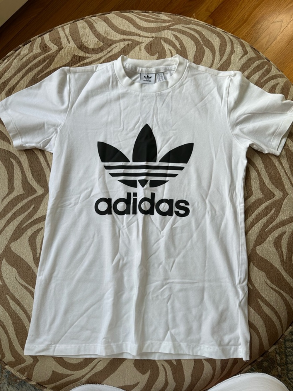 adidas White Short Sleeve Trefoil Logo Tee with Black Graphic